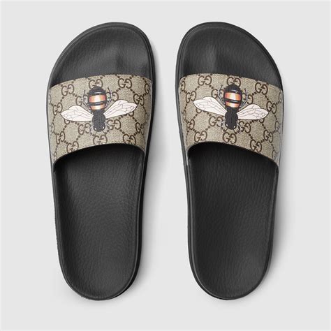 gucci gg supreme bee slides|gucci bee slides for sale.